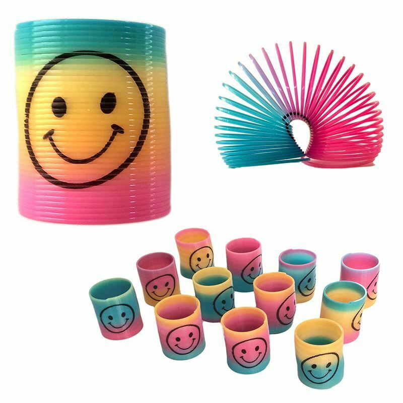 RAINBOW SMILE SPRINGS Kids Party Bag Filler Mini Game Prizes Emoji Toy Gift UK